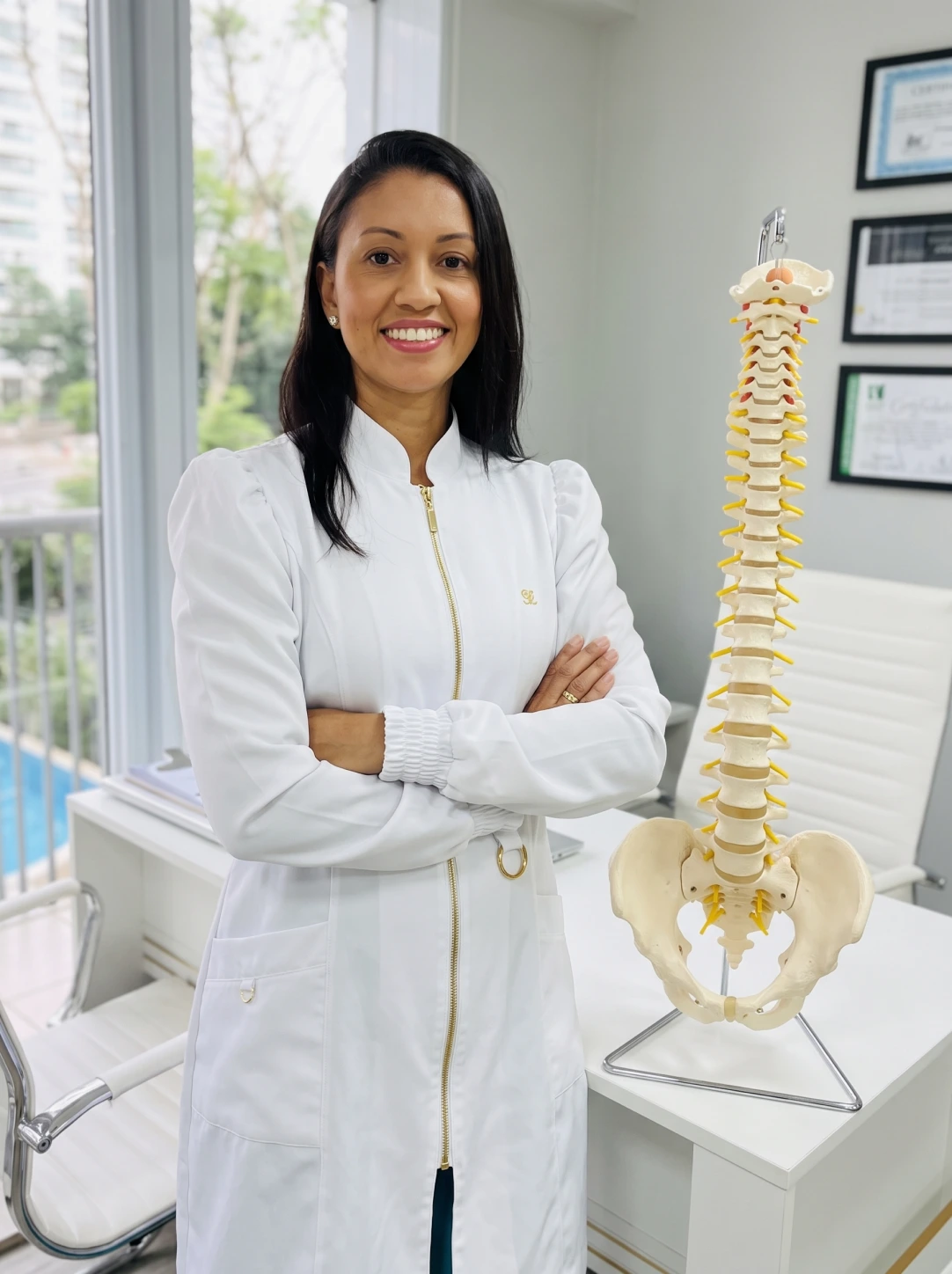 Dra. Alessandra Souza em seu consultório de quiropraxia em Santo Amaro